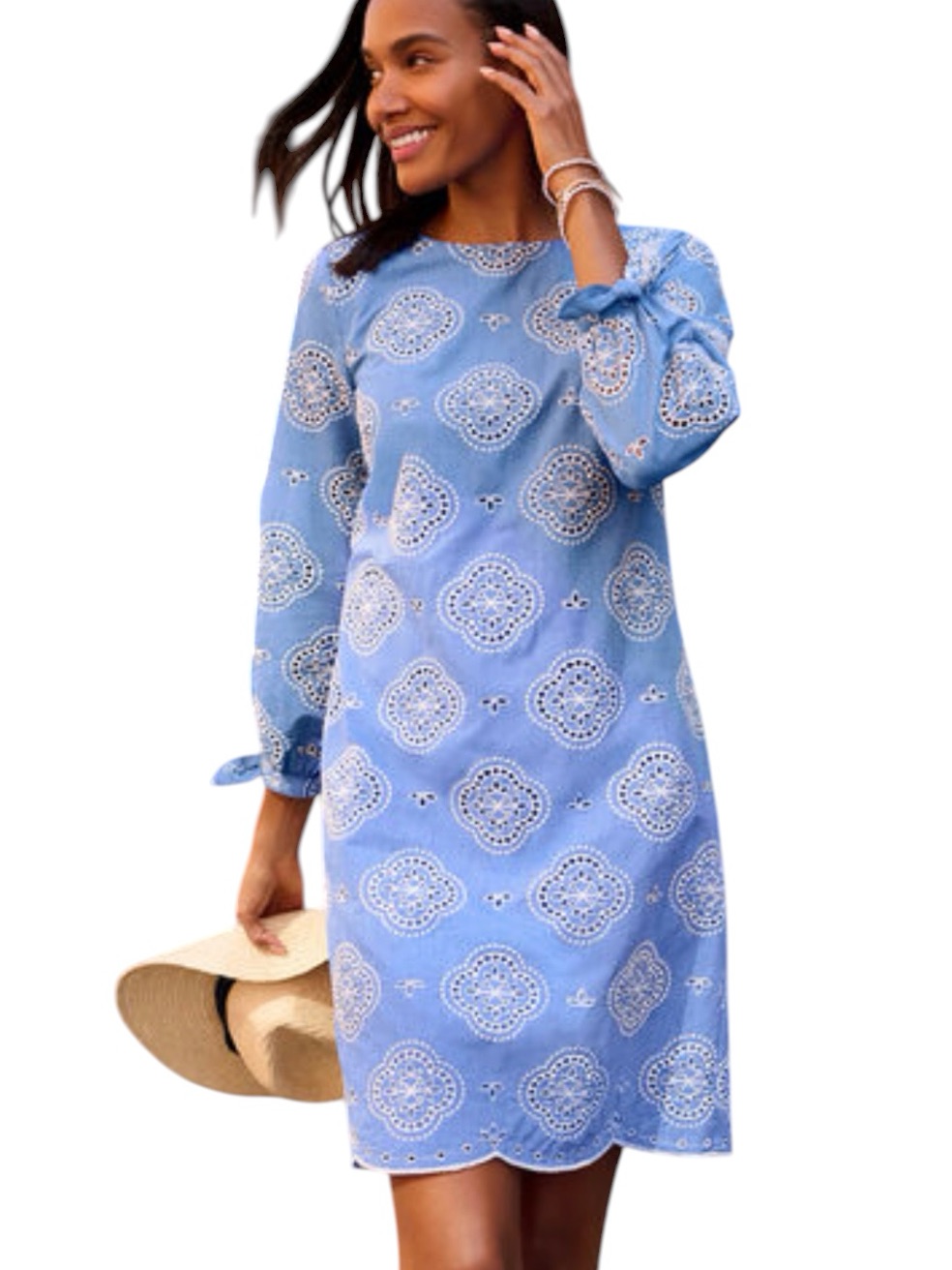 Talbots Blue Eyelet Embroidered Shift Dress Size 10p